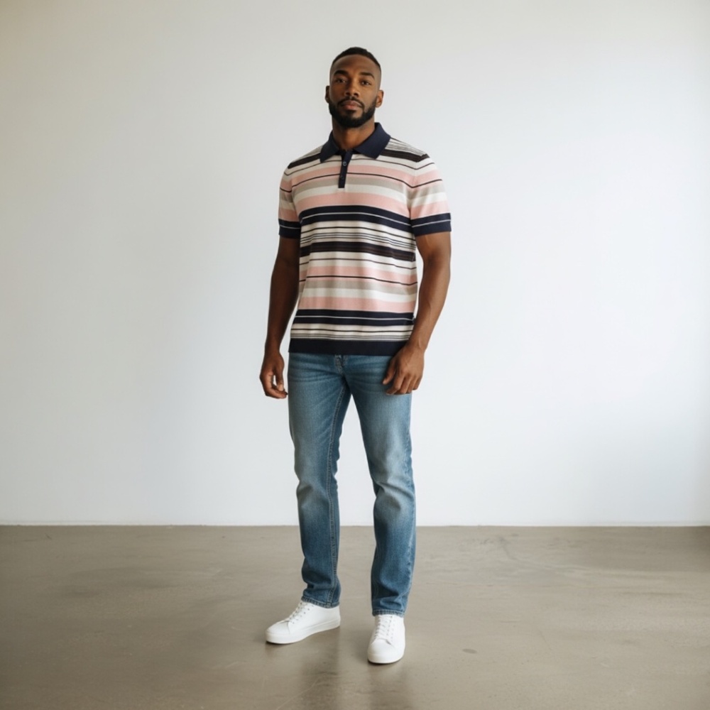 Club Room Men's Polo Shirt Size M Striped Short Sleeve Cotton Blend Casual -NWT